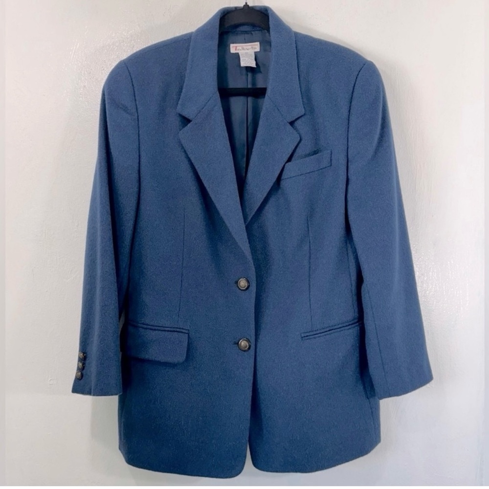 Vtg 100% Camel Hair Talbots blue preppy warm two button blazer.Size 10